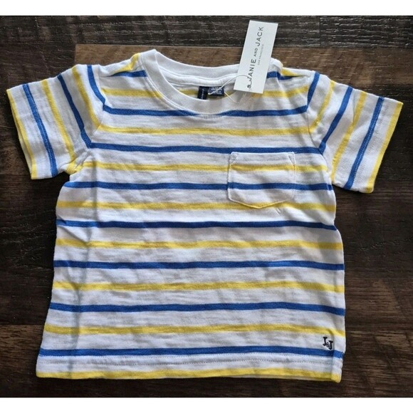 Janie and Jack  Blue/White/yellow Striped Shirt Boys Size 12-18 mos  NWT - Picture 1 of 6